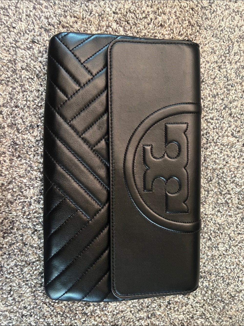 Tory Burch Black Quilted Leather Wristlet Clutch